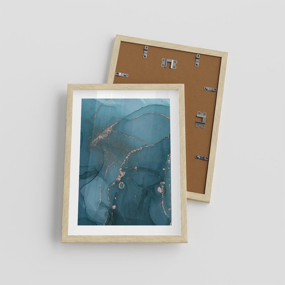 Plakat w ramie 30x40 - Marmurowa Elegancja: Kolory Oceanu - marmur, kolory oceanu - rama drewno