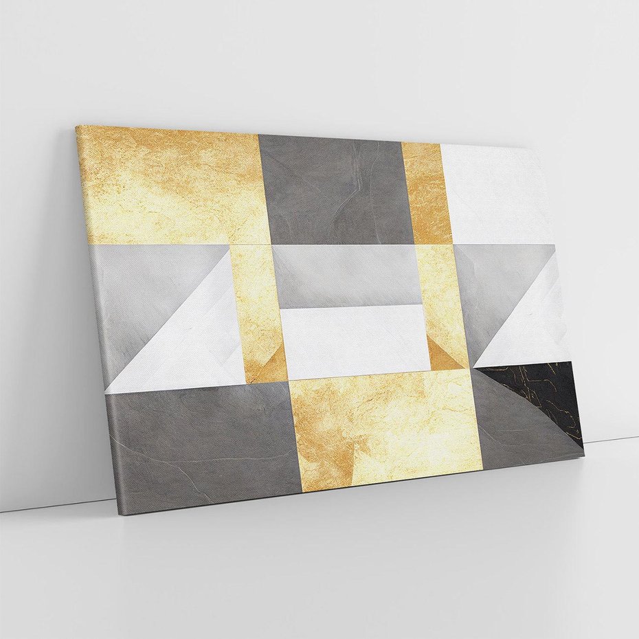 Obraz na płótnie 120x80 - Marmur w Geometrycznych Kształtach - geometryczne linie, złoto i szarość