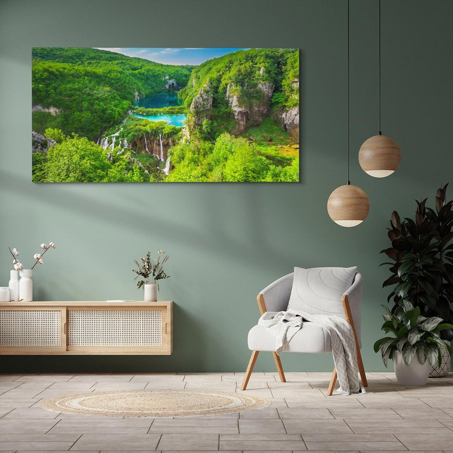 Obraz na płótnie 120x60 - Jeziora Pitwickie: urok Chorwacji - Jeziora, Pitwickie