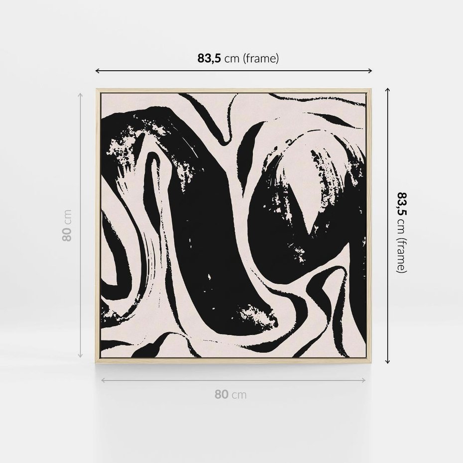 Obraz w ramie 80x80 - Wibracje w ciemnościach duszy - czarno biała abstrakcja, nieregularne rozmyte linie - rama drewno