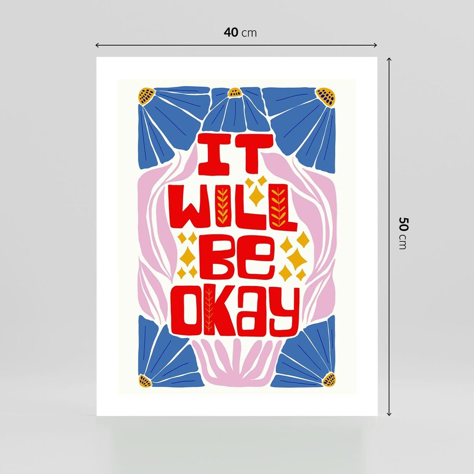 Plakat bez ramy 40x50 - Kwiatowa Ekstaza - czerwona pozytywna typografia, kwiatowa kompozycja