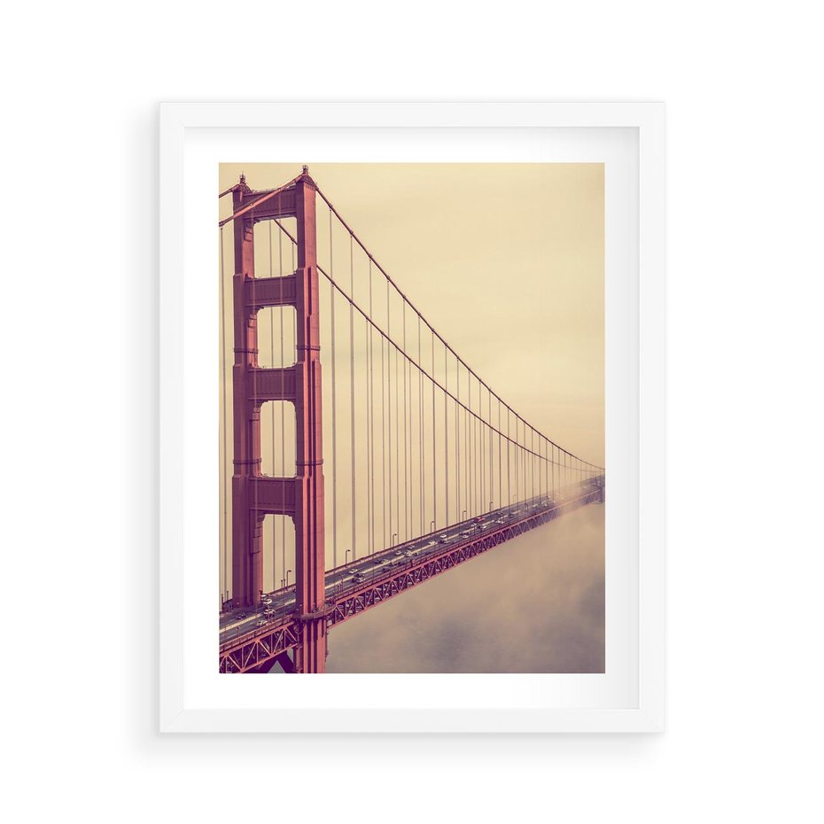Plakat w ramie 40x50 - Most w mgle z perspektywą - most, perspektywa - rama biała