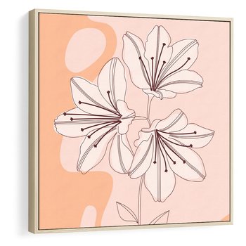 Obraz w ramie 50x50 - Kwiatowa Harmonia - minimalistyczny plakat, pudrowe kwiaty - rama drewno