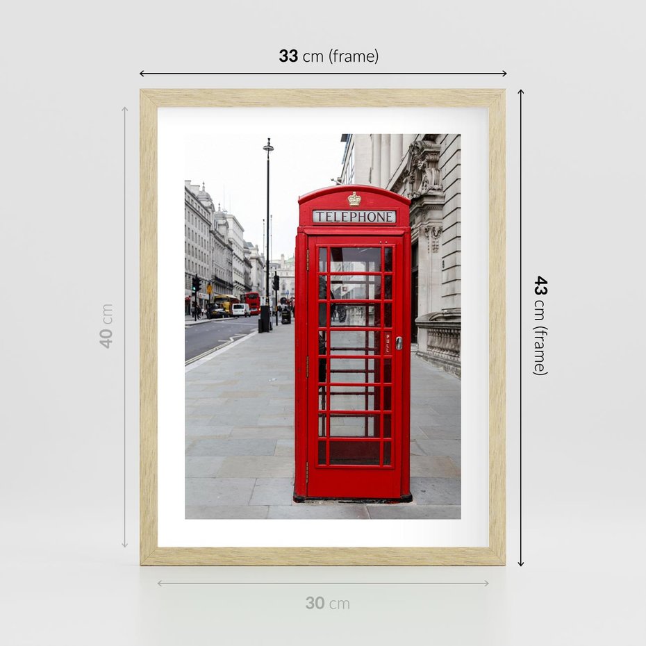 Plakat w ramie 30x40 - Londyńska budka w perspektywie - budka, Londyn - rama drewno