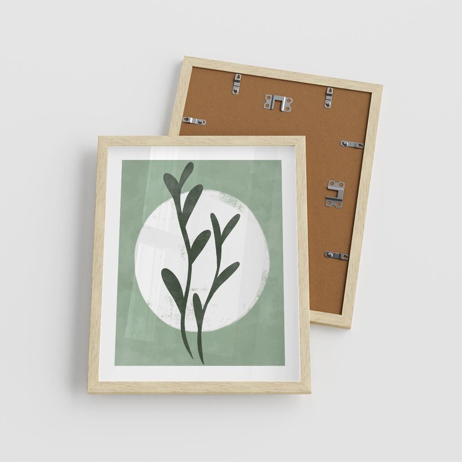 Plakat w ramie 40x50 - Kształty Zielonego Ukojenia - zielony plakat, roślinne motywy - rama drewno