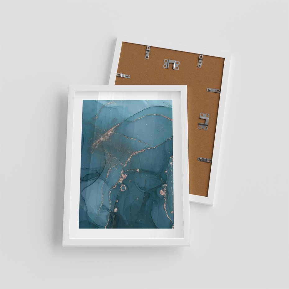 Plakat w ramie 30x40 - Marmurowa Elegancja: Kolory Oceanu - marmur, kolory oceanu - rama biała