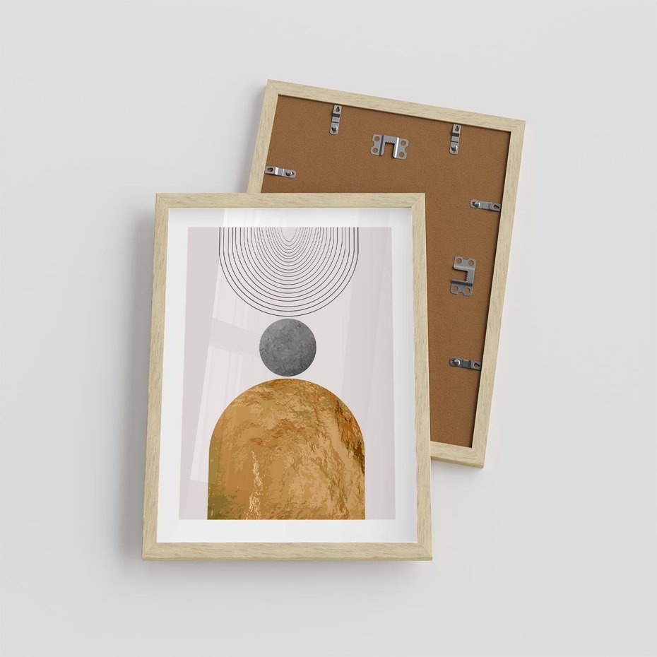 Plakat w ramie 30x40 - Złote Półkole w Sztuce Geometrii - grafika, złote półkole - rama drewno