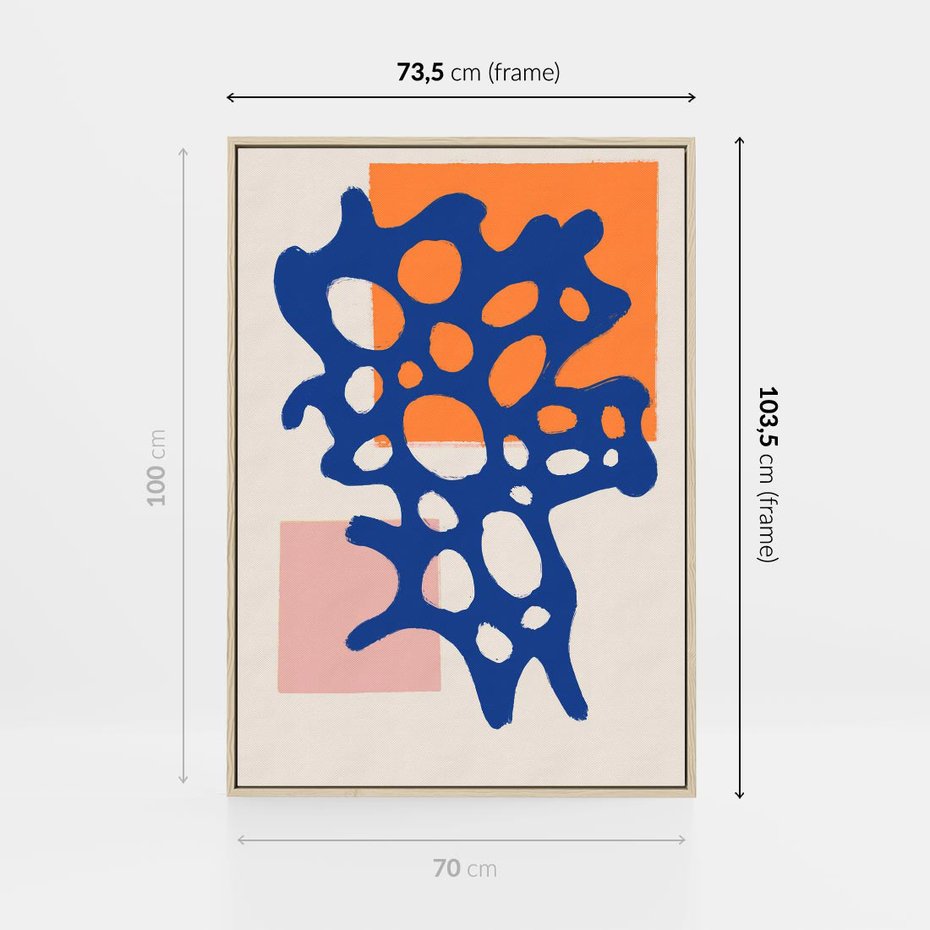 Obraz w ramie 70x100 - Migotliwe Nastroje - abstrakcyjna niebieska forma, dziwne kształty - rama drewno