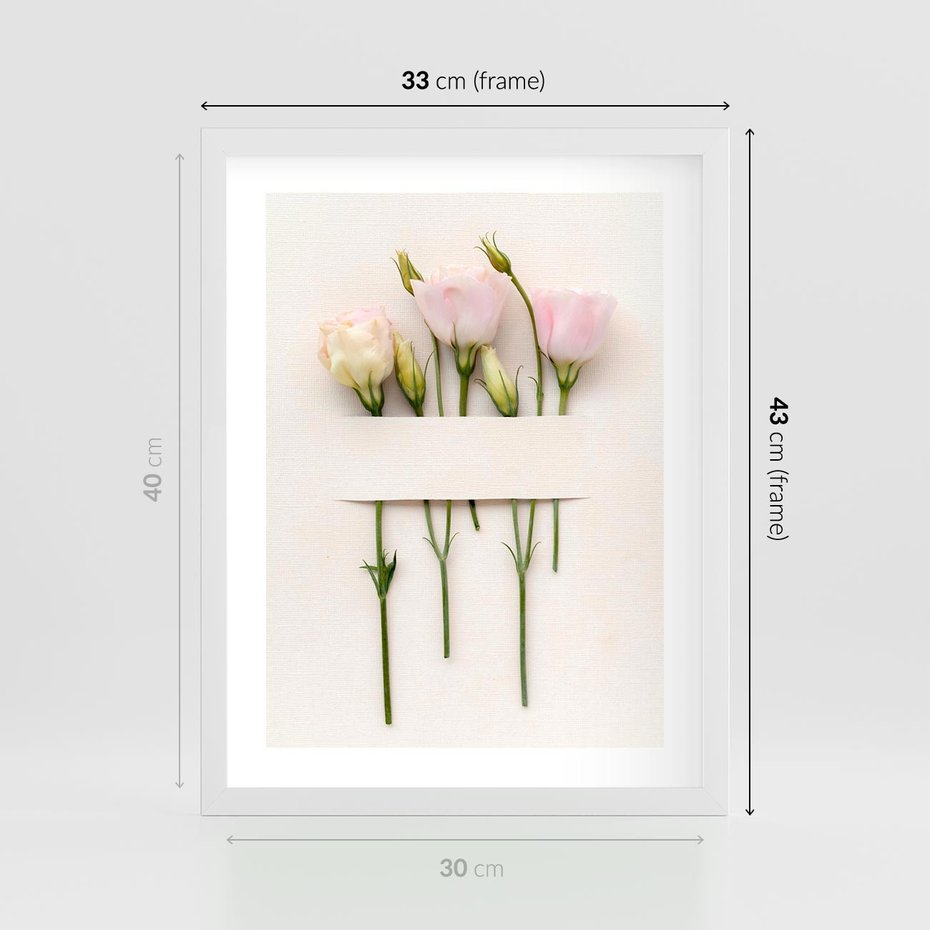 Plakat w ramie 30x40 - Białe kwiatowe uniesienia - białe, kwiaty - rama biała