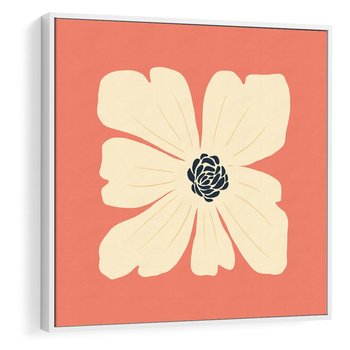 Obraz w ramie 50x50 - Malowane Kolorowe Echa - minimalistyczna grafika, biały kwiat na różowym tle - rama biała