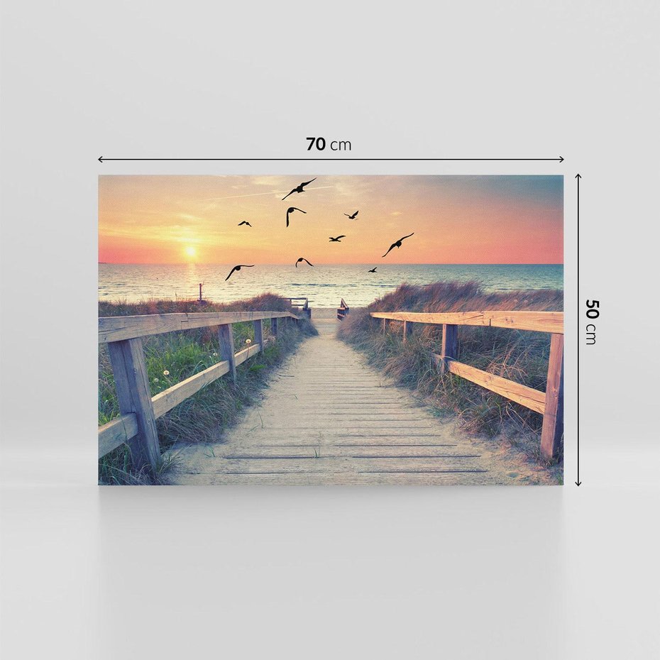 Obraz na płótnie 70x50 - Sielanka nad brzegiem - plaża, pomost