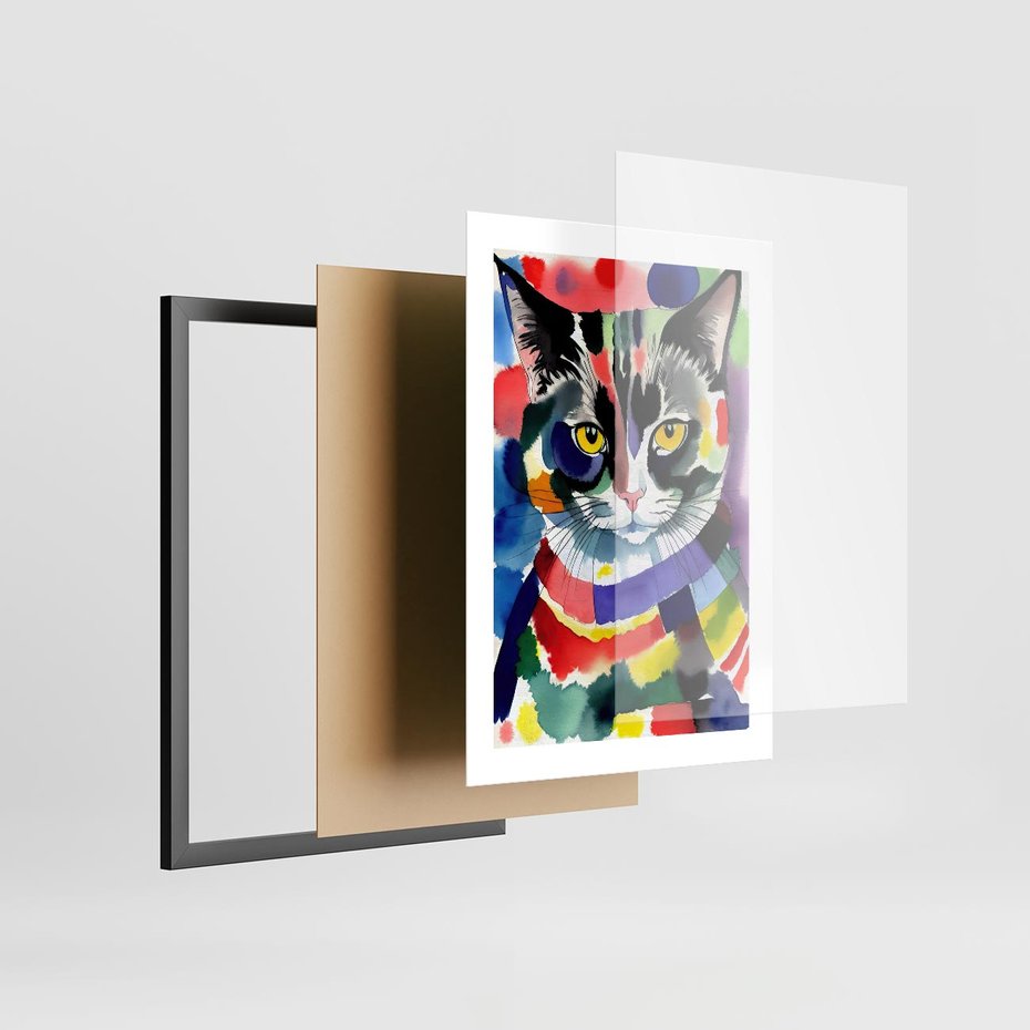 Plakat w ramie 30x40 - Koci Przyjaciel - abstrakcyjny obraz, akwarela - rama czarna