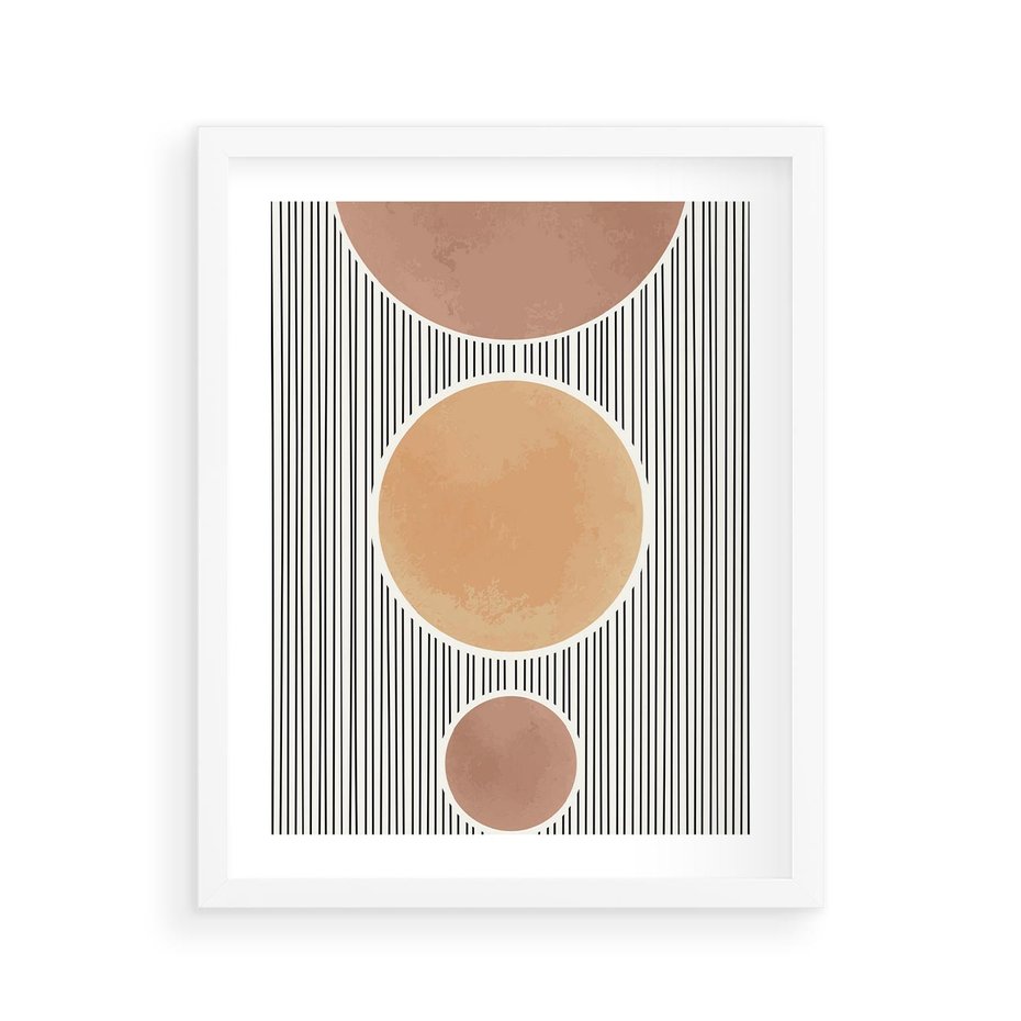 Plakat w ramie 40x50 - Taniec Linii - abstrakcyjna nowoczesna sztuka, koła okręgi - rama biała