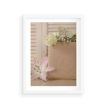 Plakat w ramie 40x50 - Elegancja W Prostocie - kwiaty, mnimalizm - rama biała