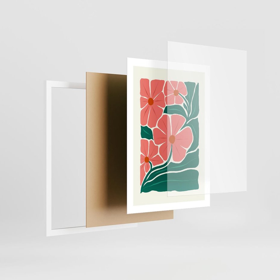 Plakat w ramie 50x70 - Energiczne Opowieści - kwiaty, sztuka nowoczesna - rama biała