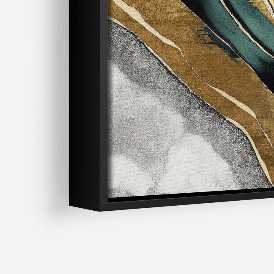 Obraz w ramie 50x50 - Refrakcje płynącej rzeczywistości - jak marmurowa rzeka, linie złota - rama czarna
