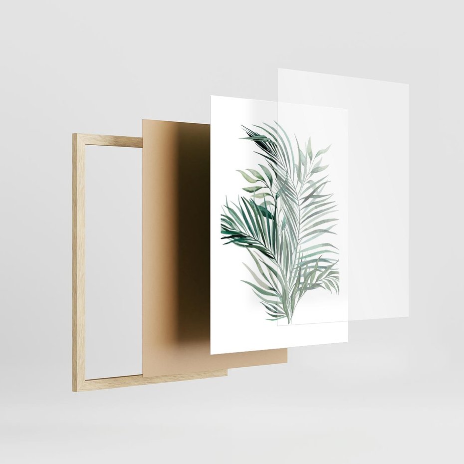 Plakat w ramie 50x70 - Blask Natury - złote, liście - rama drewno