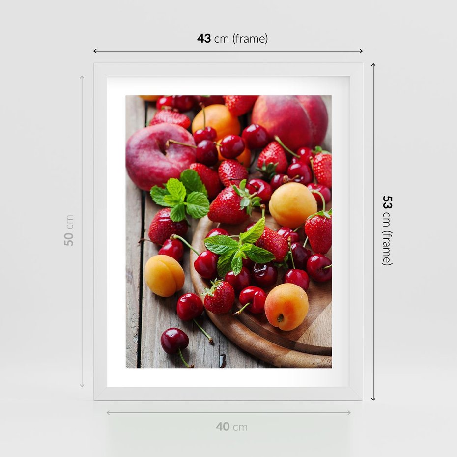 Plakat w ramie 40x50 - Owoce w restauracji artystycznie - owoce, restauracja - rama biała