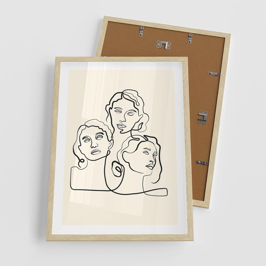 Plakat w ramie 50x70 - Trzy Kobiety - 3 kobiety, antyczny posag - rama drewno