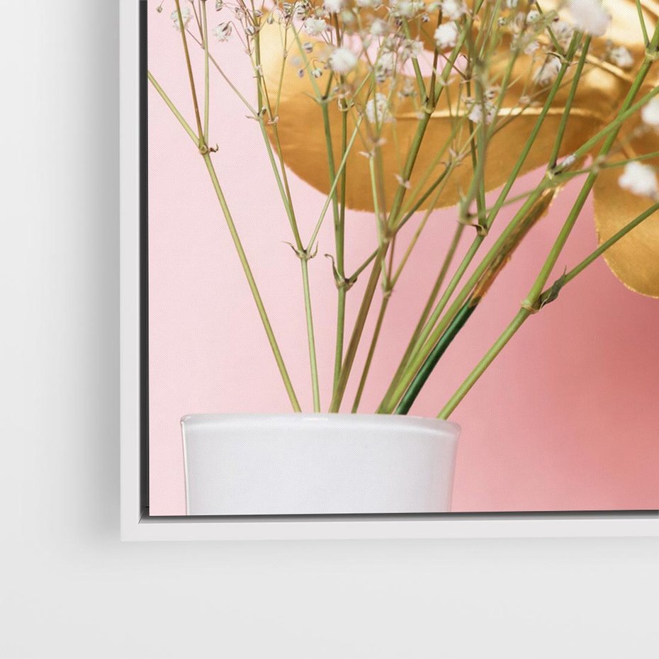 Obraz w ramie 80x80 - Blask Natury - złote, liście - rama biała