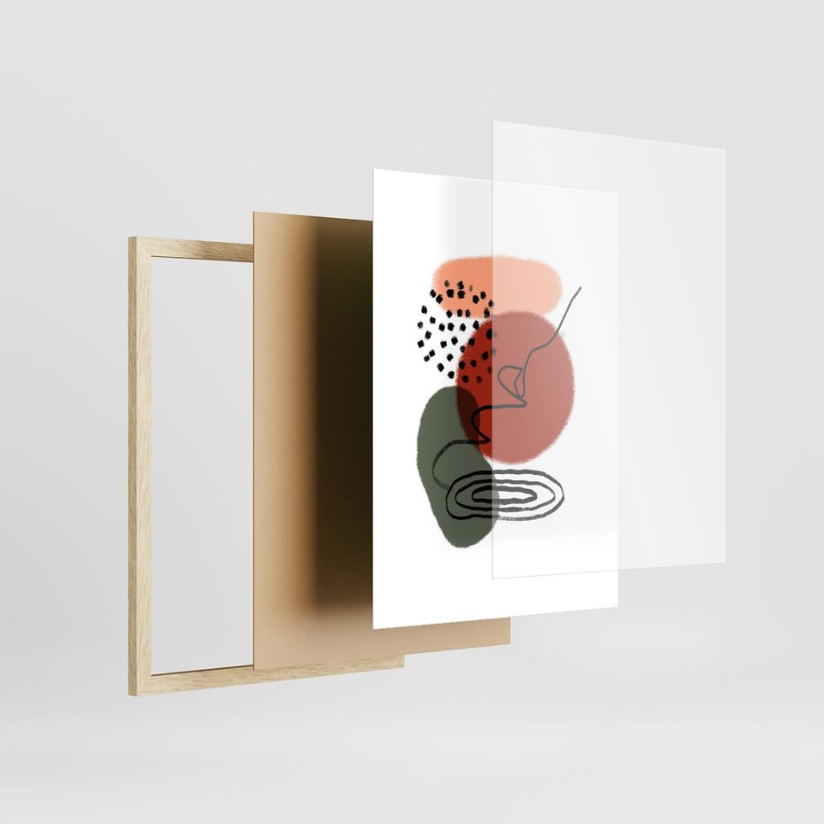 Plakat w ramie 30x40 - Boho w Brązie - abstrakcyjna sztuka, boho kształty - rama drewno