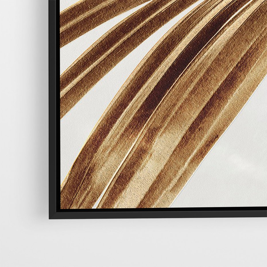 Obraz w ramie 50x70 - Egzotyczny Blask - złote, liście - rama czarna