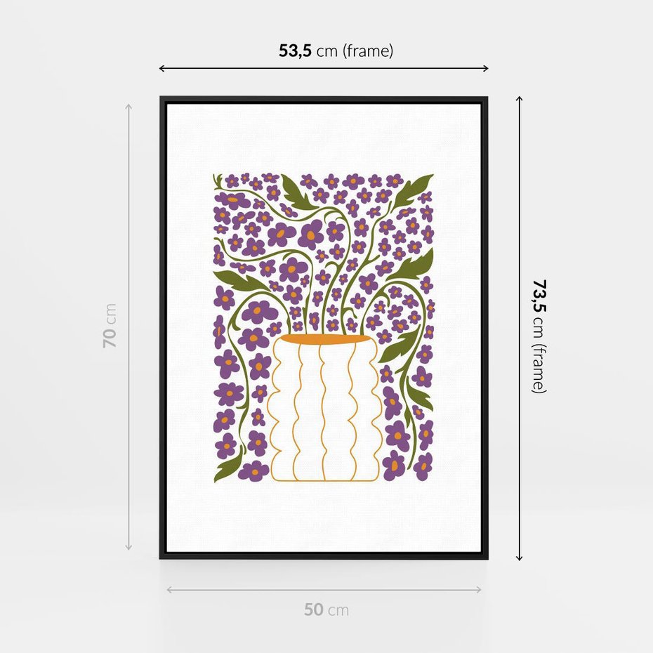 Obraz w ramie 50x70 - Witalność Kwiatów - kwiaty w wazonie, minimalistyczna kompozycja - rama czarna