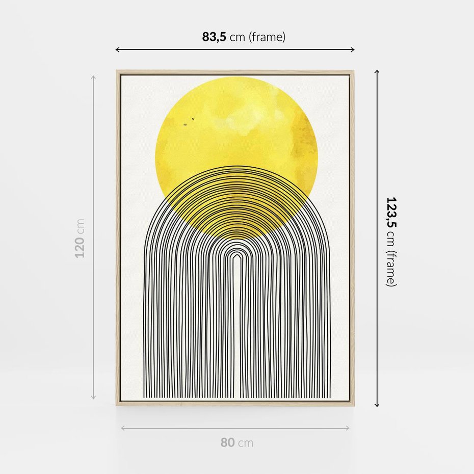 Obraz w ramie 80x120 - Słoneczne Odbicia - geometria, żółte koło - rama drewno