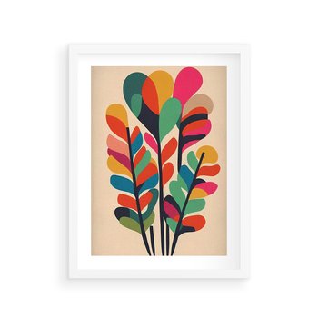 Plakat w ramie 30x40 - Symfonia Wzrokowych Impresji - abstrakcyjny kolorowy tęczowy obraz, inspiracje roślinne - rama biała