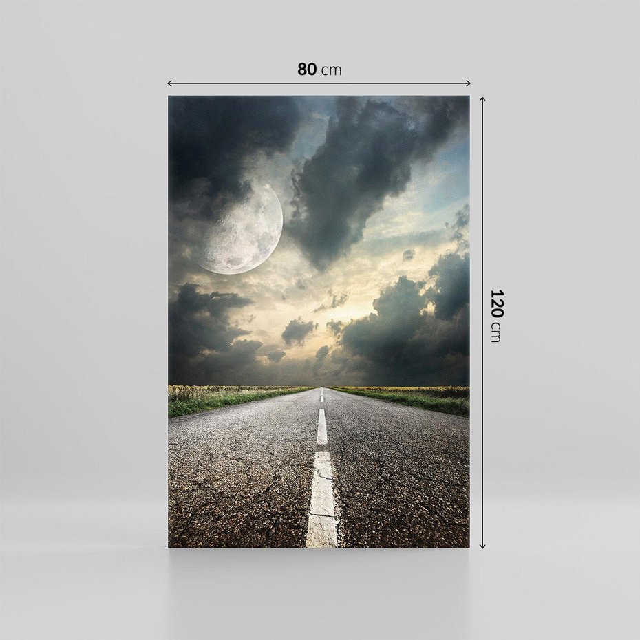 Obraz na płótnie 80x120 - magia nocnej drogi - droga, księżyc