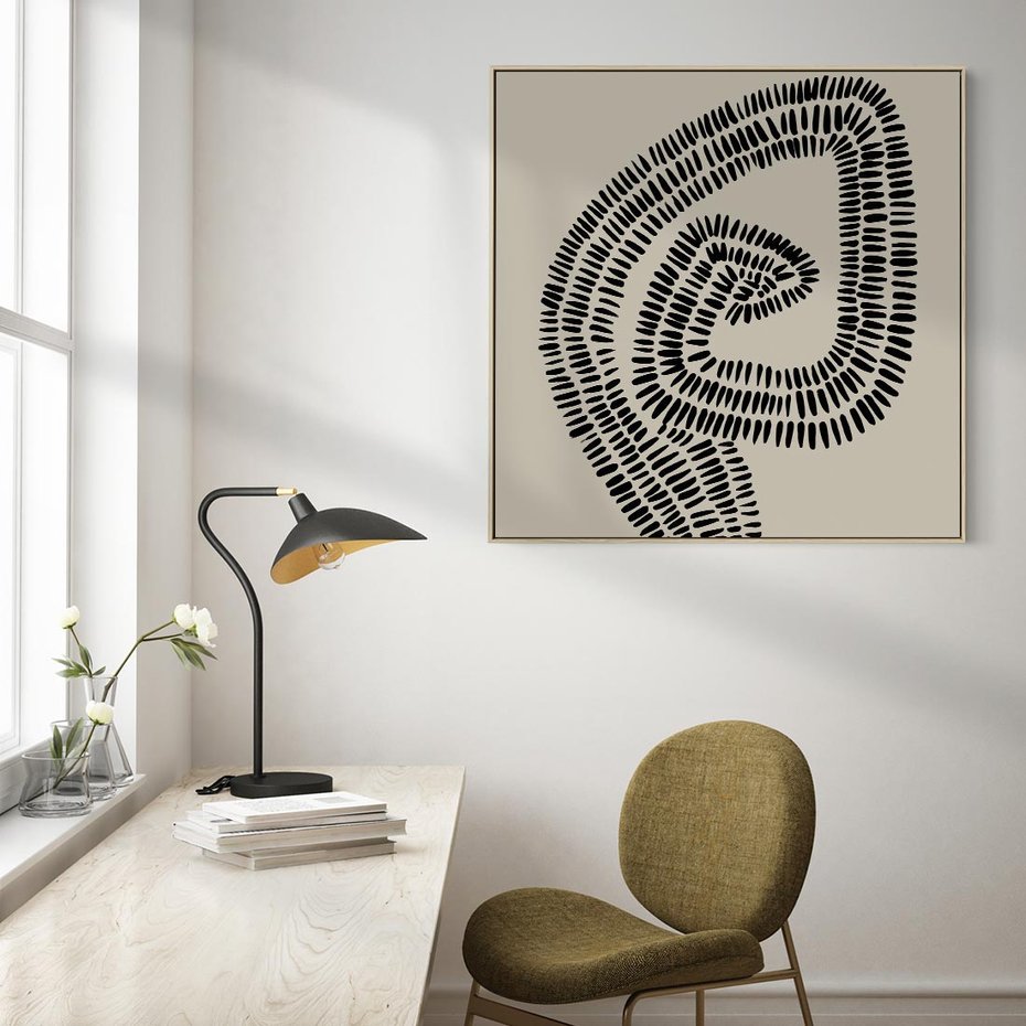 Obraz w ramie 50x50 - Nowoczesne Spektrum Wyobraźni - boho plakat, czarne kropki kreski - rama drewno