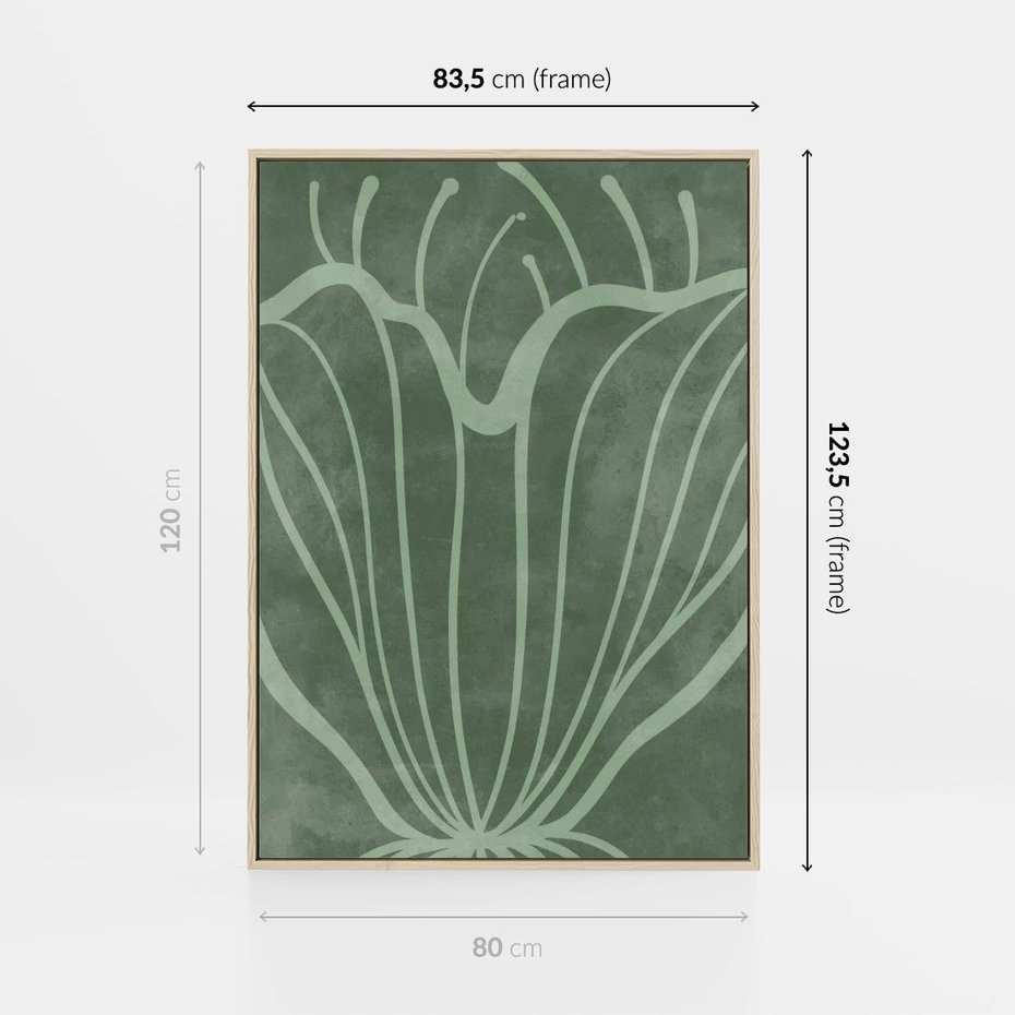 Obraz w ramie 80x120 - Zieleń Kształtująca Spokój - zielony plakat, roślinne inspiracje - rama drewno