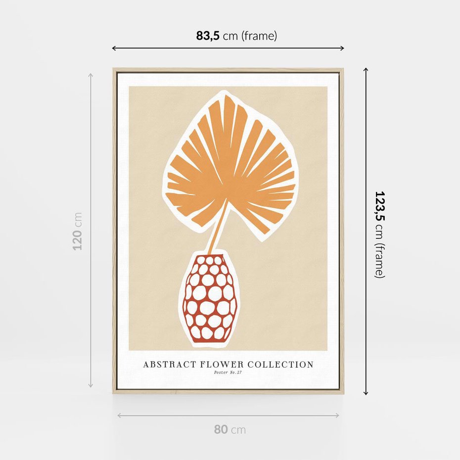 Obraz w ramie 80x120 - Kwiatowa Kreatywność - tropikalny liść w wazonie, typografia - rama drewno