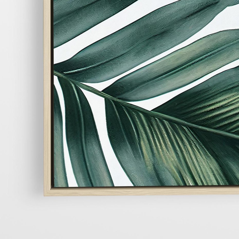 Obraz w ramie 50x50 - Ruchome liście czasu - liście palmy, tropikalne - rama drewno