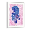 Obraz w ramie 70x100 - Rozkwitające marzenia - abstrakcyjna kompozycja, niebieska ośmiornica wśród różowej roślinnośći - rama biała
