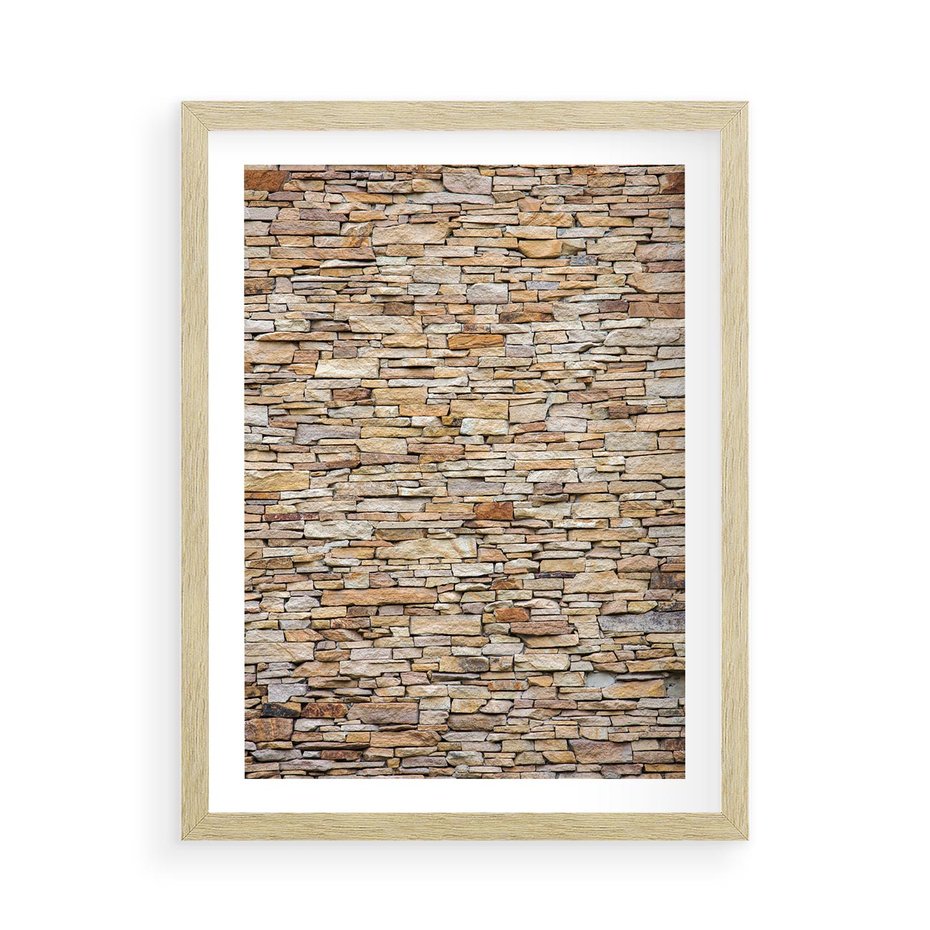 Plakat w ramie 50x70 - Mur z cegieł - surowa elegancja - mur, cegły - rama drewno