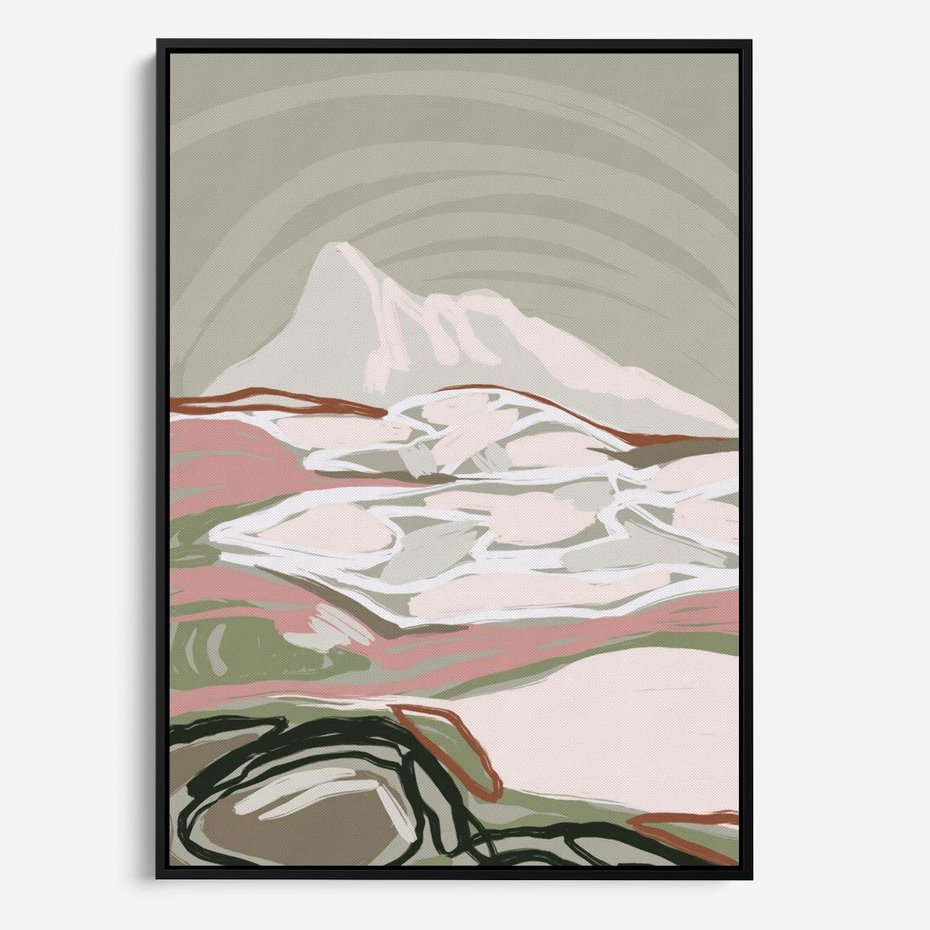 Obraz w ramie 50x70 - Szarawe Wzgórza - pastelowy krajobraz, nowoczesny plakat - rama czarna