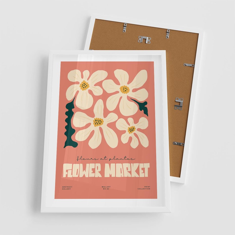 Plakat w ramie 50x70 - Szkicowane Kolorowe Uczucia - kwiatowa kompozycja, minimalizm - rama biała