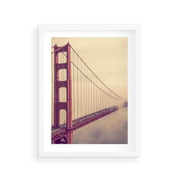 Plakat w ramie 50x70 - Most w mgle z perspektywą - most, perspektywa - rama biała