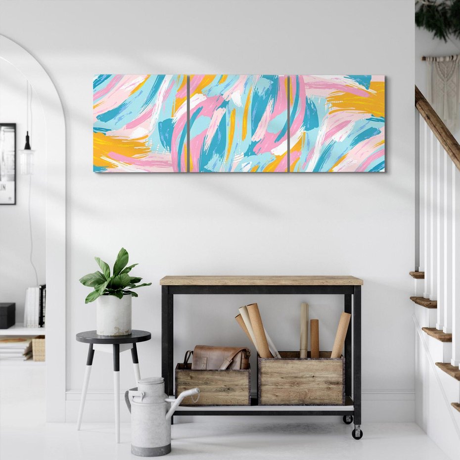 Obraz na płótnie 150x50 - Refleksje w krainie abstrakcji - abstrakcja, energiczne pociągnięcia pędzla