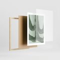 Plakat w ramie 30x40 - Nurtująca Kompozycja Zieleni - abstrakcyjne delikatne zielone linie, podobne do gałęzi kwiatów - rama drewno