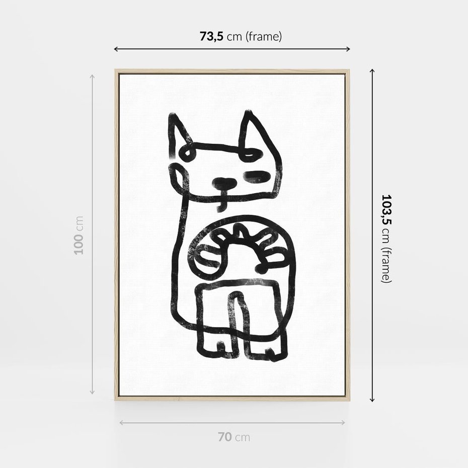 Obraz w ramie 70x100 - Portret Kociej Duszy - szkic kota, prymitywizm - rama drewno