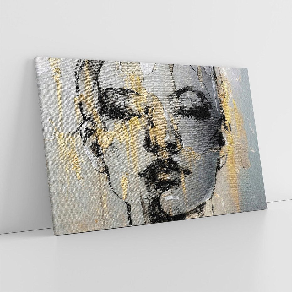 Obraz na płótnie 120x80 - Kobieta - Abstrakcyjne Malowidło - złote, usta abstrakcja