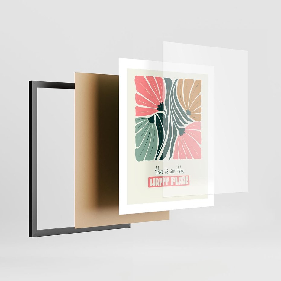 Plakat w ramie 40x50 - Impresje kwiatowej abstrakcji - retro kwiatowa grafika, kompozycja - rama czarna