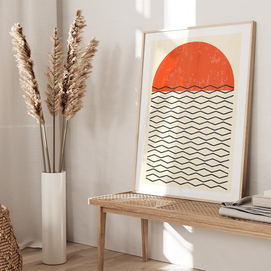 Plakat w ramie 50x70 - Abstrakcyjne Wzory na Plakacie - geometryczna sztuka, nowoczesny plakat - rama drewno