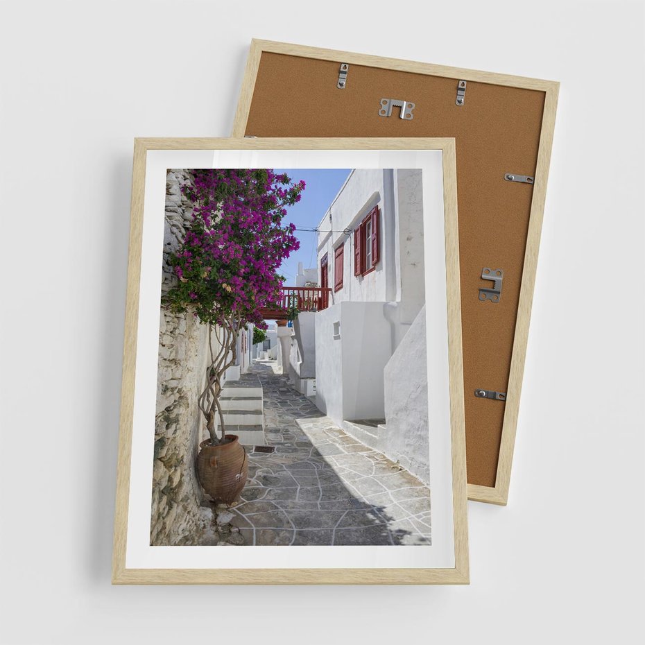 Plakat w ramie 50x70 - Perspektywiczna Uliczka: Miejski Labirynt - uliczka, perspektywa - rama drewno