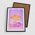 Plakat w ramie 50x70 - Neonowy Liść Palmy na Fotografii - neonowa fotografia, liść palmy w szklance - rama czarna