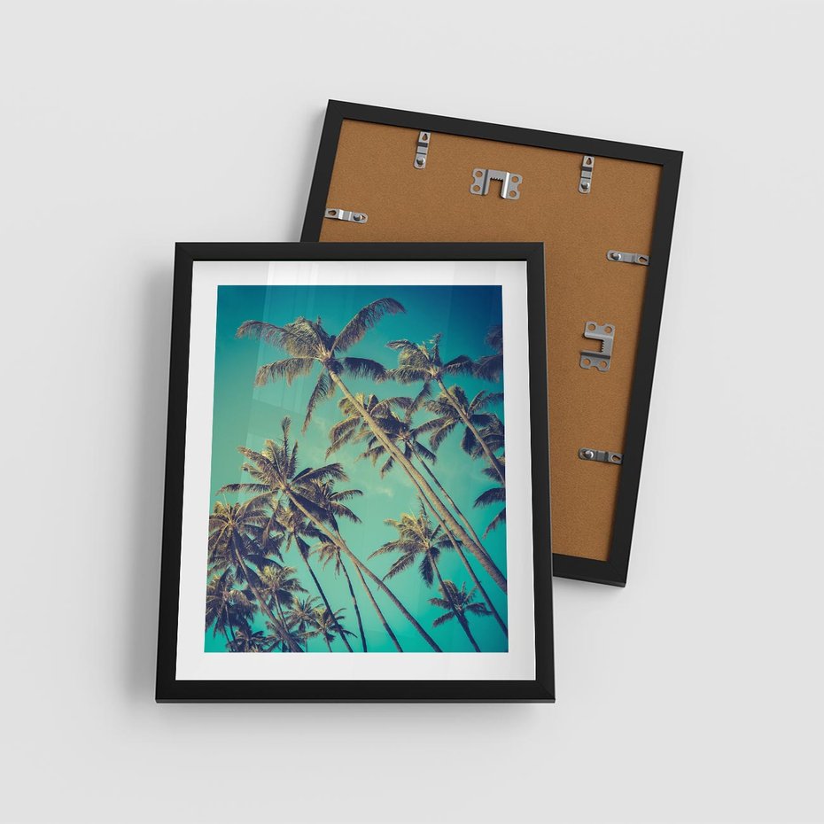 Plakat w ramie 40x50 - Tropikalne palmy w krainie słonecznych wakacji - palmy, tropiki - rama czarna