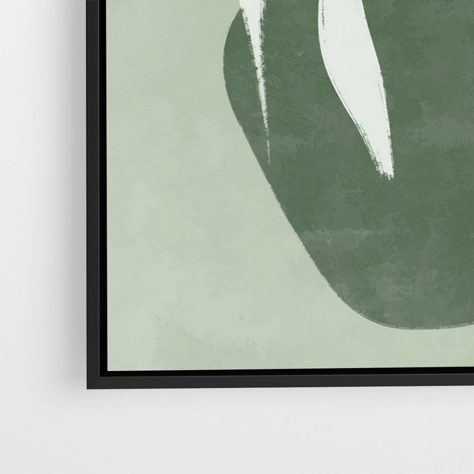 Obraz w ramie 70x100 - Zieleń Pulsującego Spokoju - zielona abstrakcja, zgaszona zieleń - rama czarna