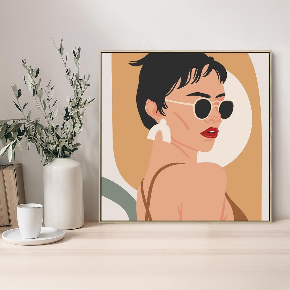 Obraz w ramie 50x50 - Kobieca Przenikliwość - nowoczesny plakat, styl retro - rama drewno